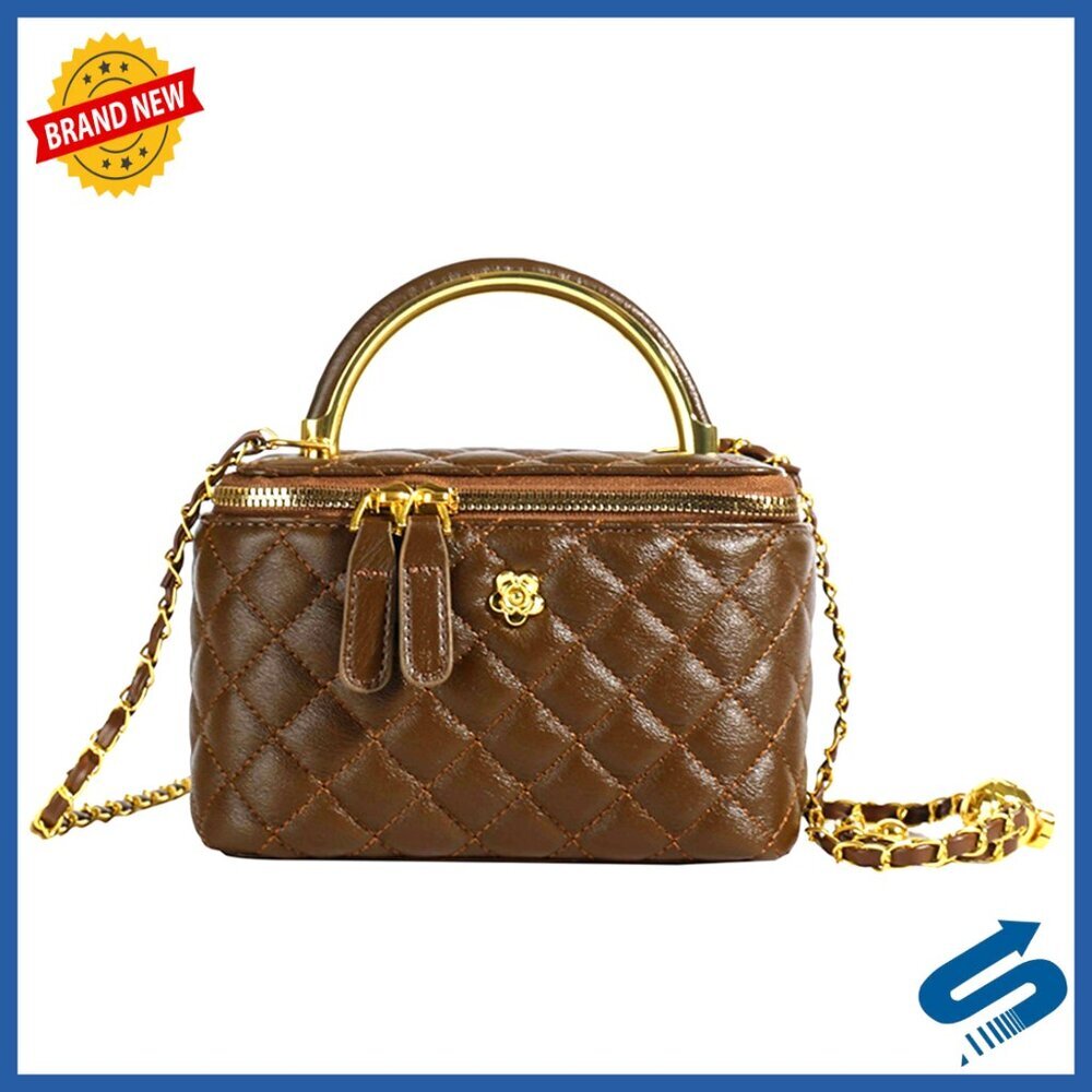 Mini Quilted Box Bag with Chain Strap, Crossbody Top Handle Purse